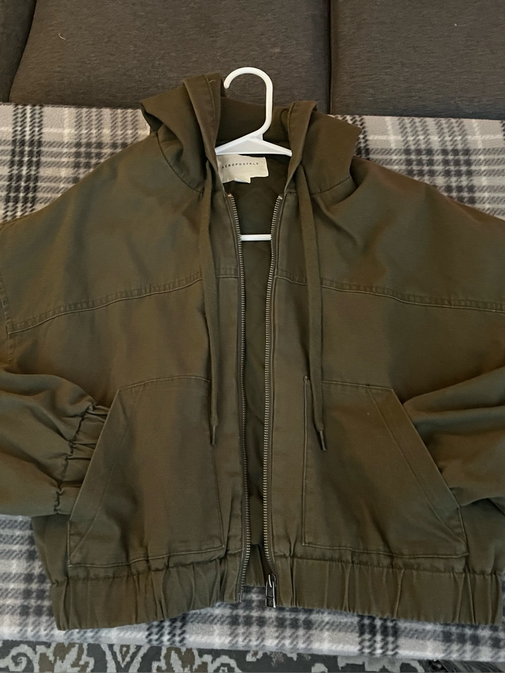 Aeropostale Olive Green Hooded Zip-Up Jacket